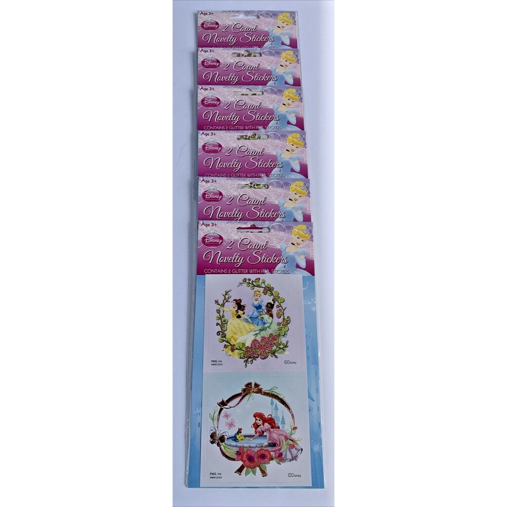 6 Disney Princess Glitter With Foil Stickers (Each Are 3” X 3”) New In Package